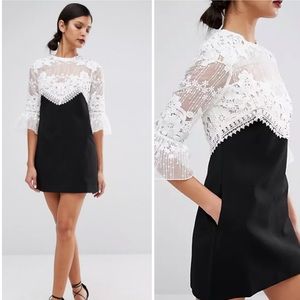 Self Portrait Trumpet Sleeve Shift Dress Mini Sz 0